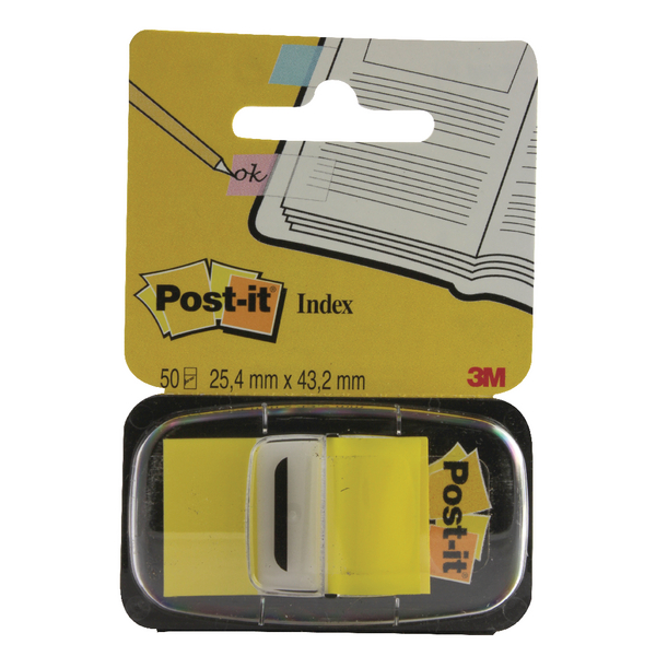 Postit Index Tab 25mm Yellow With Dispenser 6805