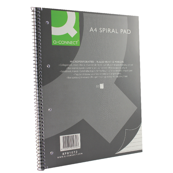QConnect Spiral Pad Executive A4+ 80 Leaf Ruled Feint and Margi