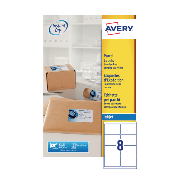 avery quickdry white inkjet labels 99 1 x 67 7mm 8 per sheet 20