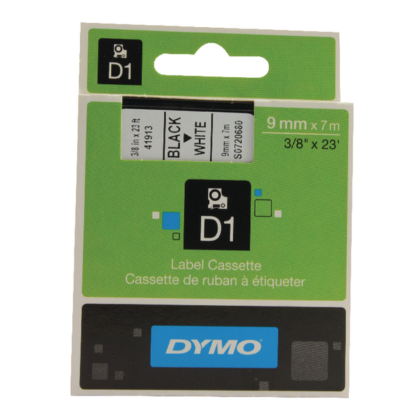 Dymo Black on White 1000/5000 D1 Standard Tape 9mm x 7m 