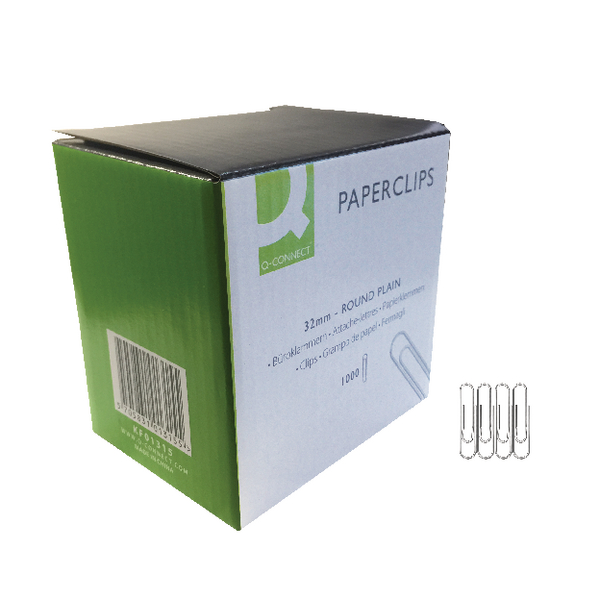 Box of 1000 32mm Round Paper Clips KF01315 Quickdraw